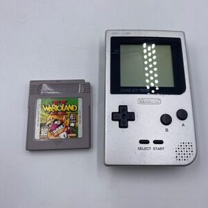Nintendo Game Boy Pocket Silver MGB-001 Handheld Console with Wario Land II Game